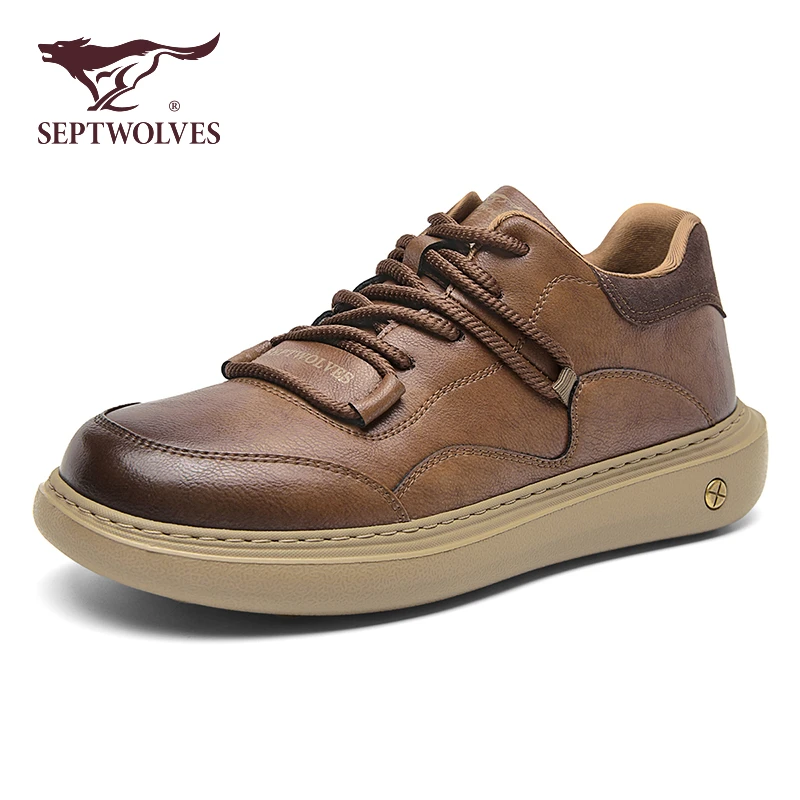 七匹狼正品男鞋2025秋季新款时尚复古男休闲皮鞋商务通勤工装板鞋