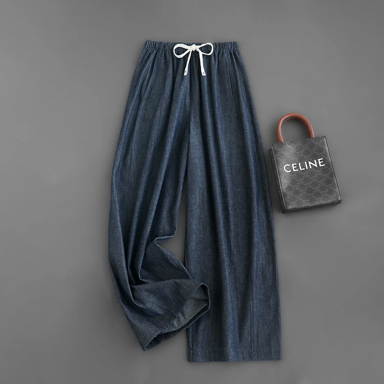 调性牛仔！藏肉又时髦 色织松紧腰宽松阔腿牛仔裤长裤女春新