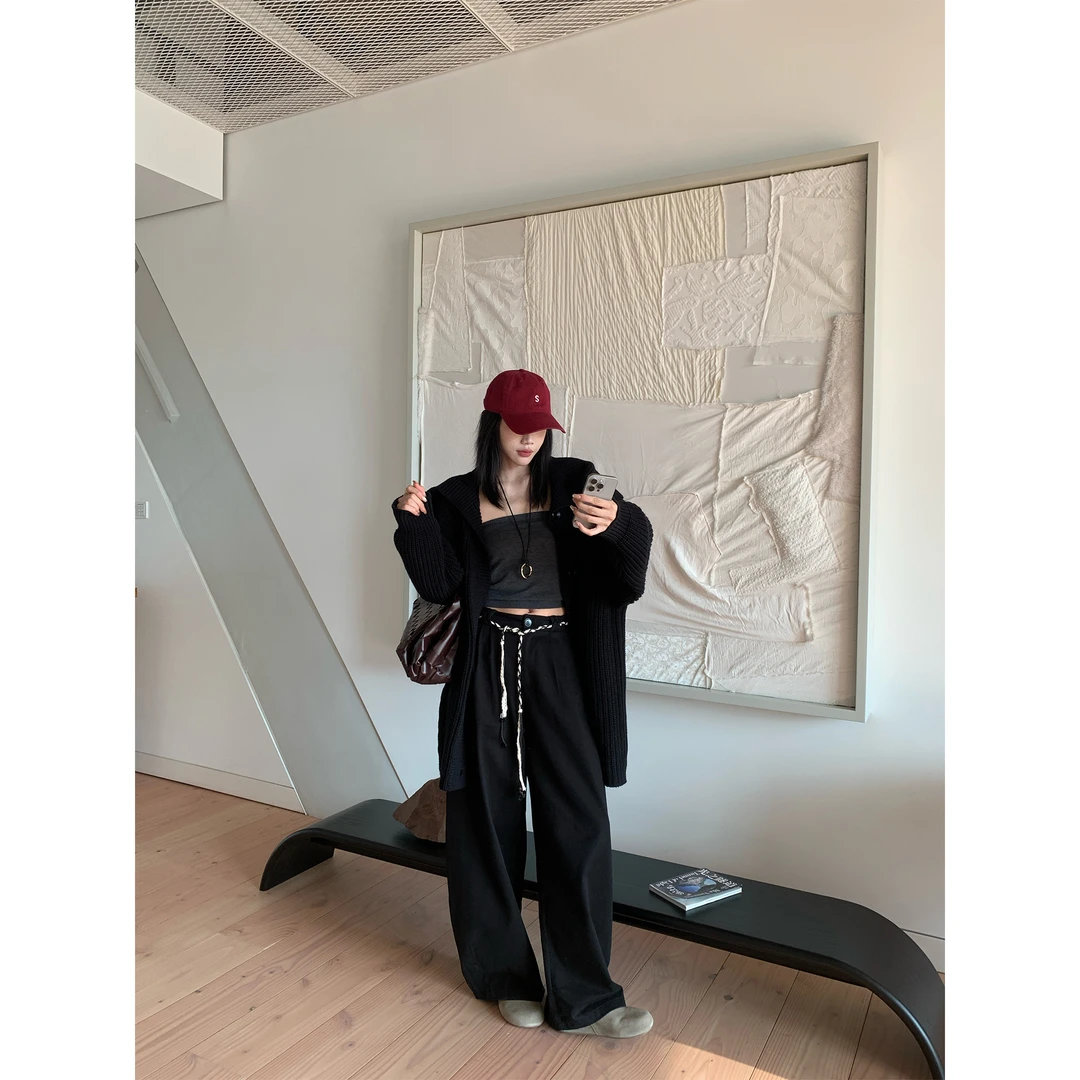 周淼【日光胶片】粗针宽松中长款披肩式翻领毛衣外套女ZM25M5199J