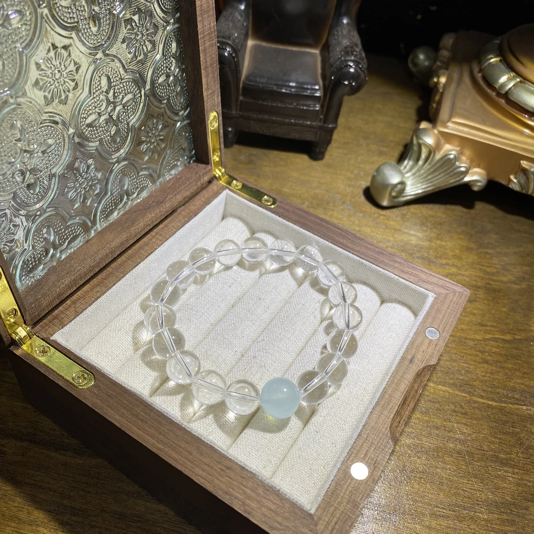 X13-天然白水晶手串搭配海蓝宝设计款-多样性发其一