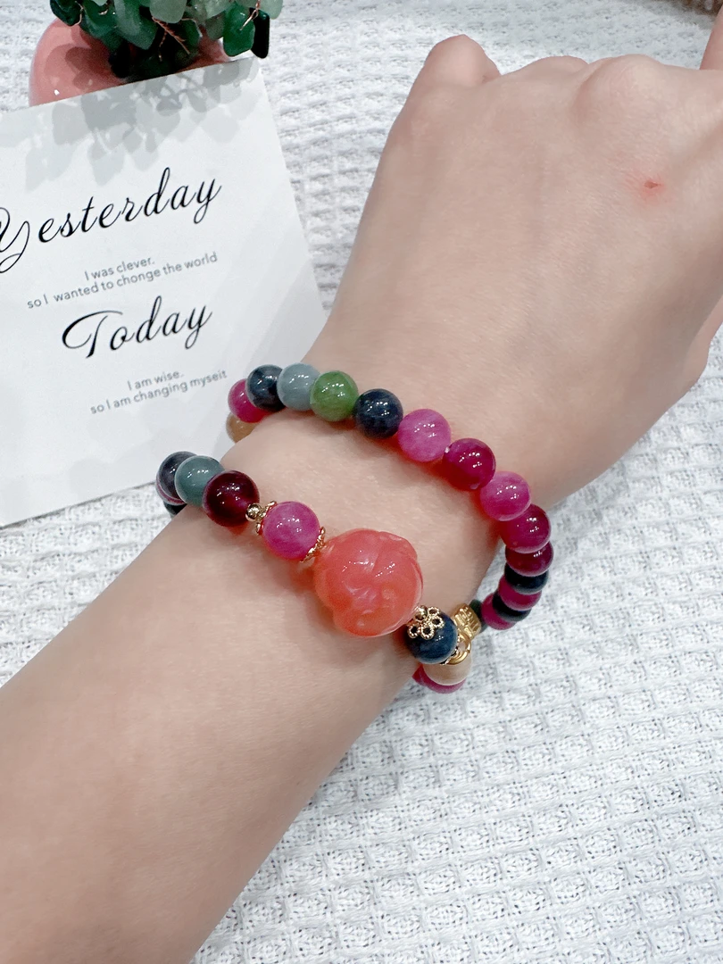 碧玺佛头双圈手链（卡8）