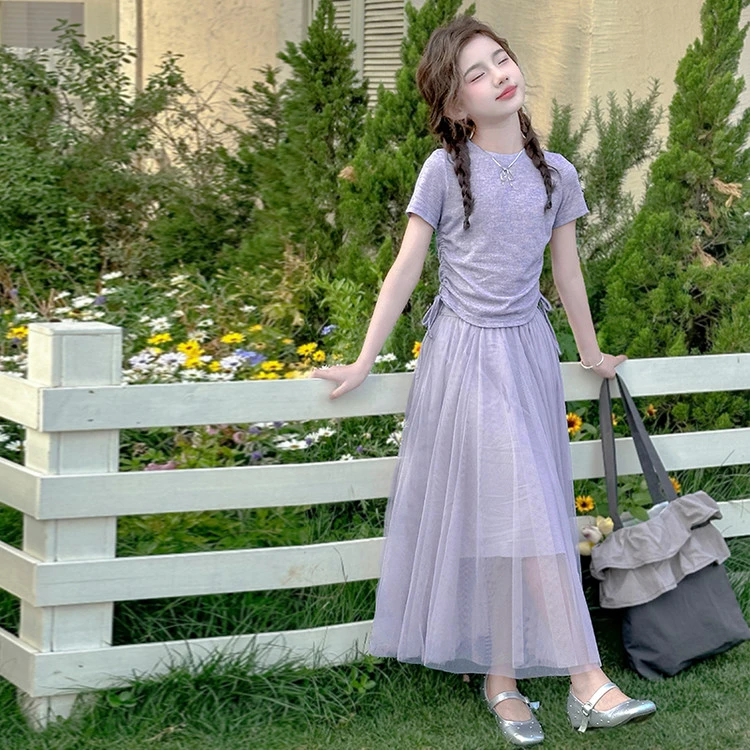 女童2025夏季新款梦幻紫纱裙套装时尚洋气百搭出游必备甜美公主裙