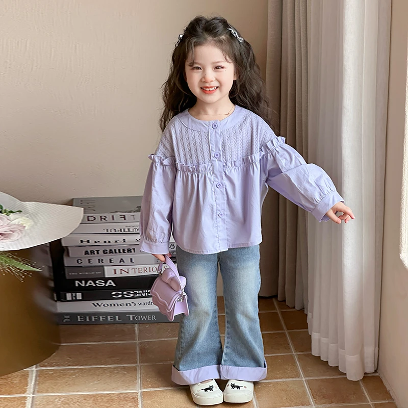 女童套装春装2025新款洋气宝宝衬衫裤子时髦童装春秋季儿童两件套