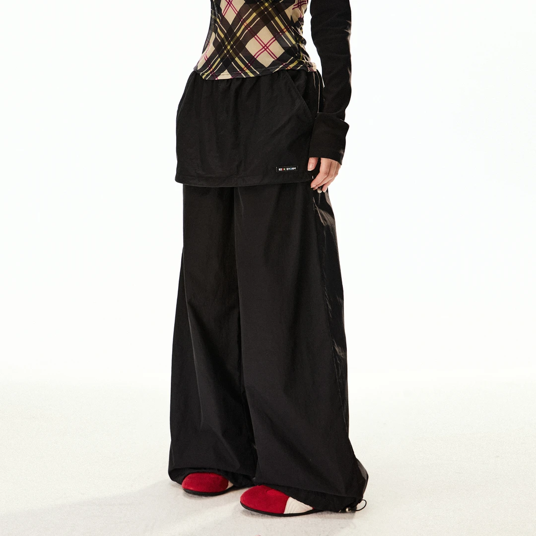 【直播间清仓款 No退No换】春季新款假两件宽松休闲阔腿长裤女