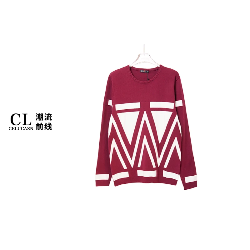 F5VB6605#秋冬款长袖圆领男士针织运动杉时尚百搭印花套头上衣