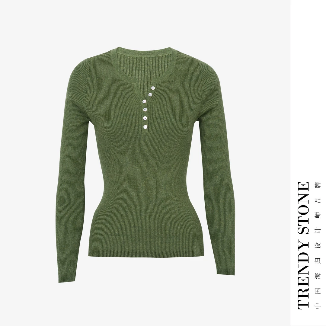 潮石新款修身显瘦百搭舒适半开领毛衫TW780765D