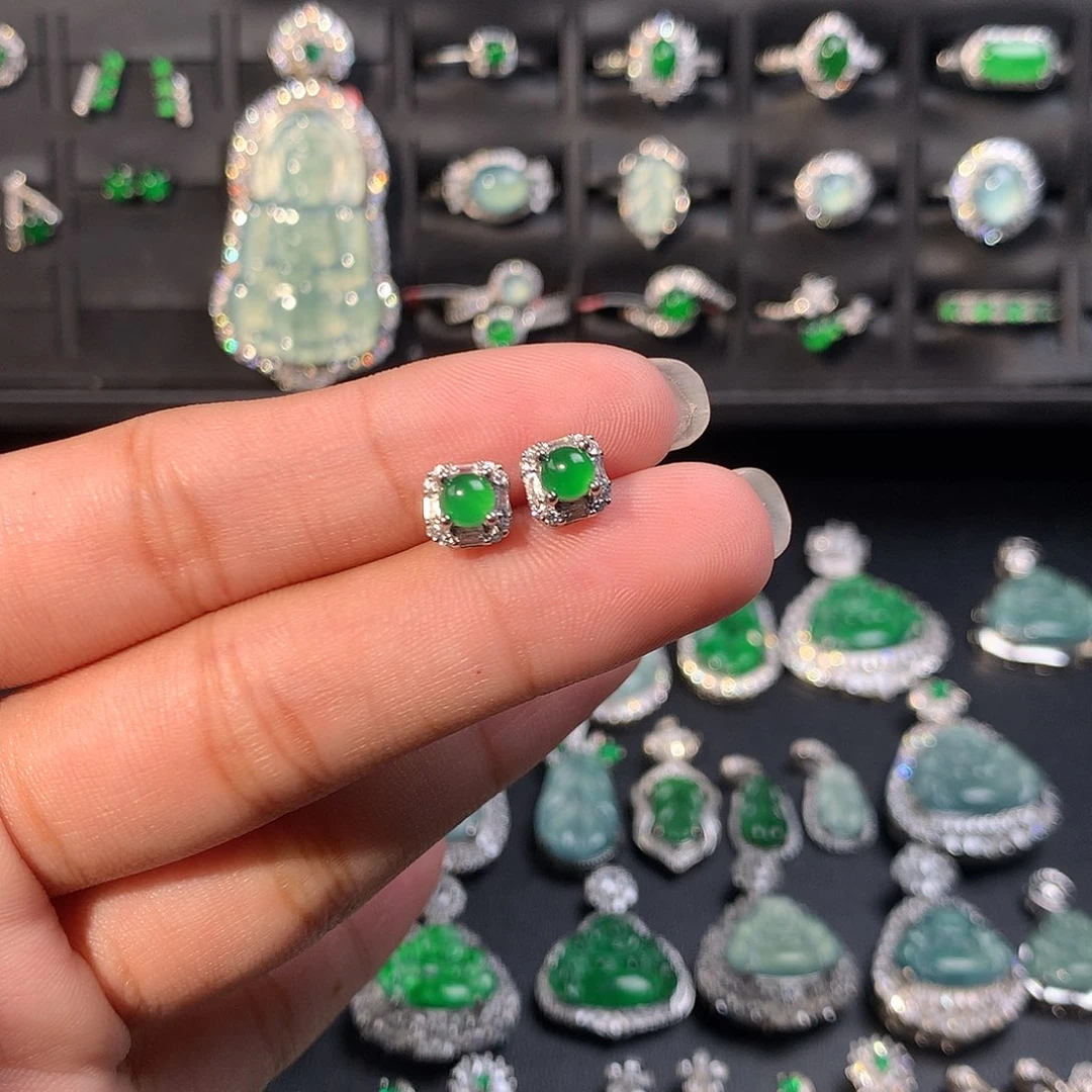 翡翠未镶嵌耳饰耳钉