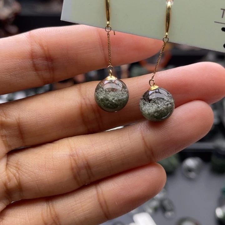 耳饰水晶18K金镶嵌绿幽灵单珠定制