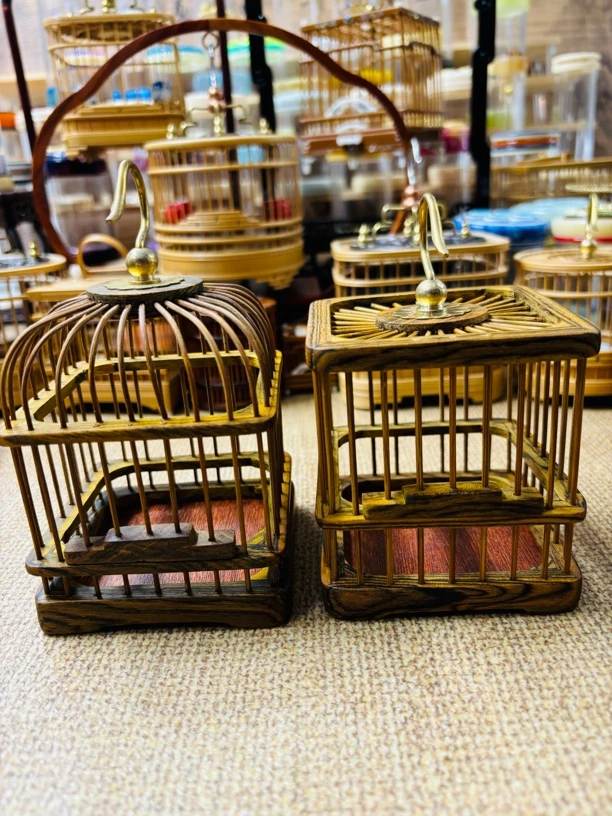 檀木蝈蝈笼纯铜钩竹方笼木头笼精致之选