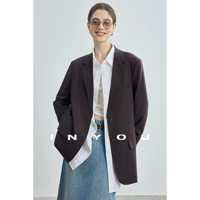 松弛老钱秋新款毛边西装外套长裤套装