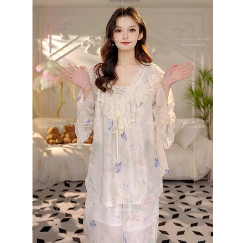 Bananagirl【花蝶梦】春夏新款睡衣女中袖宽松家居服外穿时尚套装