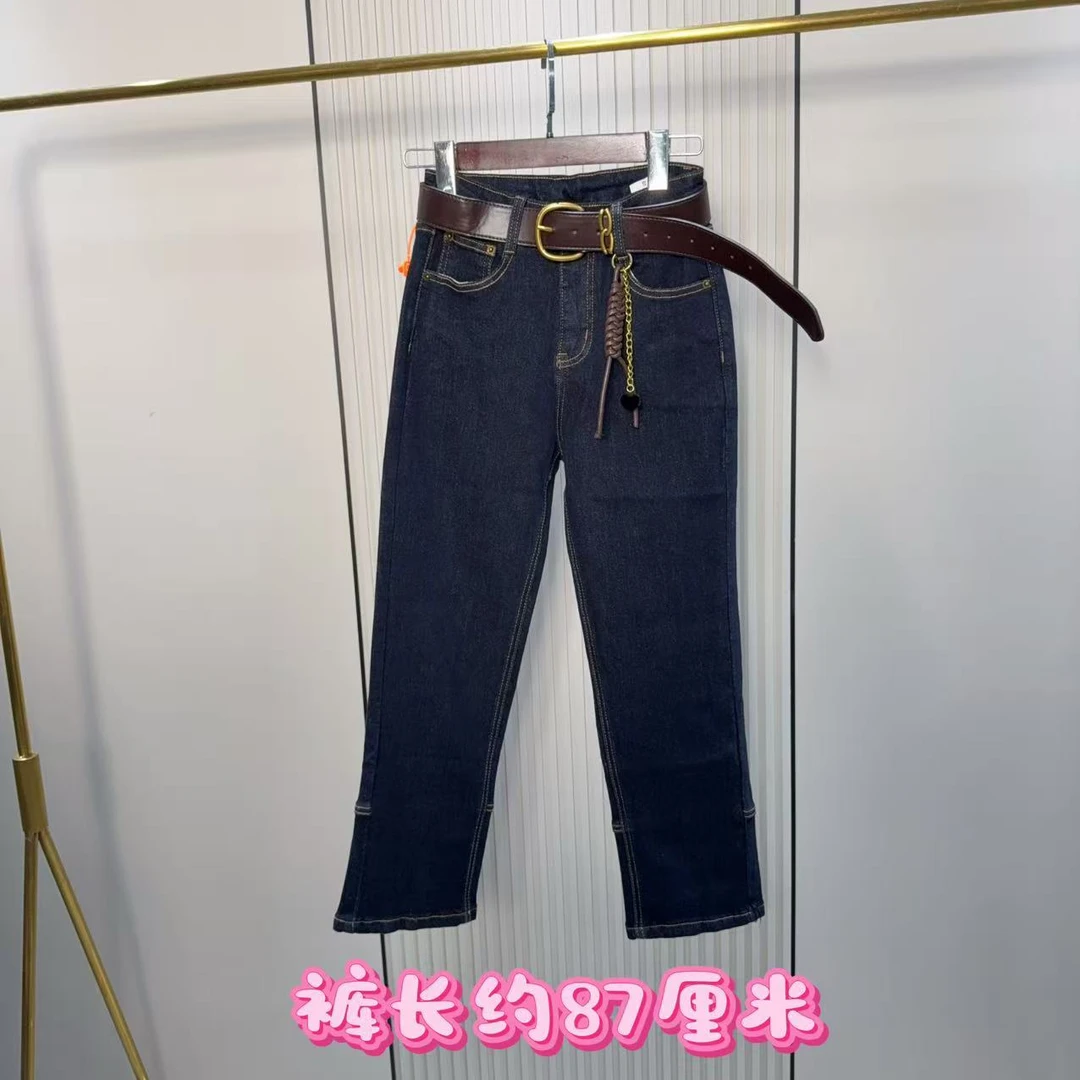 22715后开叉明线洋气百搭牛仔裤