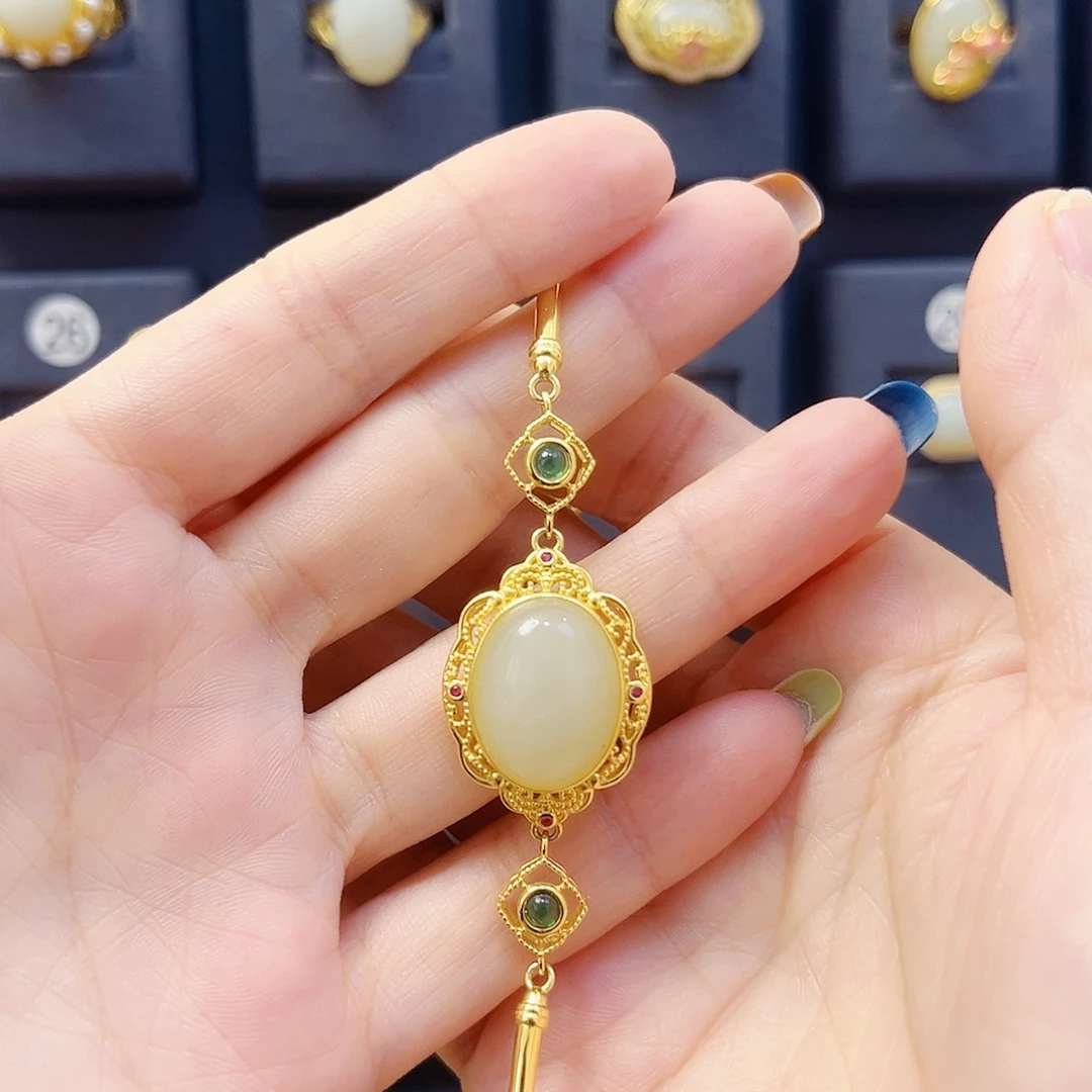 和田玉银S925镀金镶嵌手链