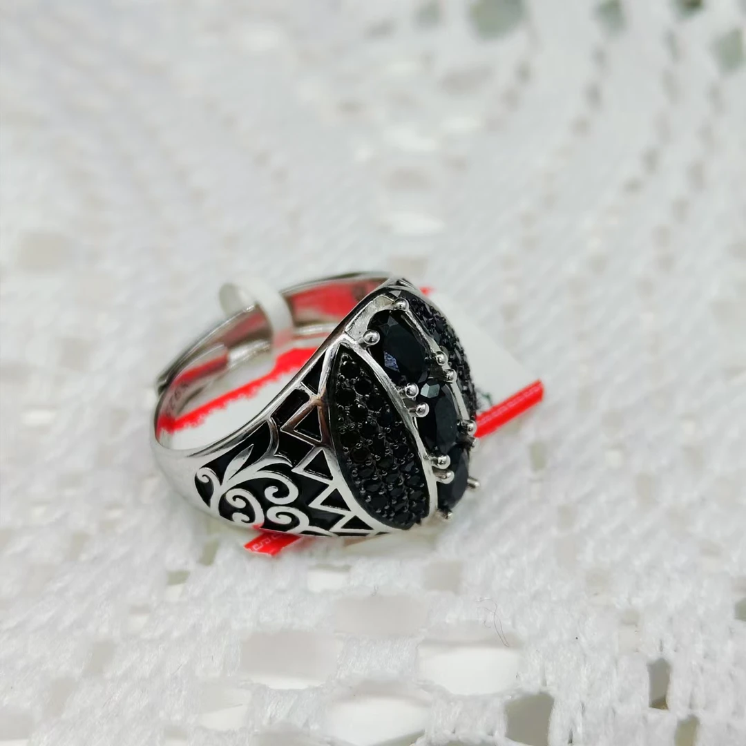 925银琉璃戒指 93银戒指男士手工气质轻奢时尚复古红色中古镶嵌