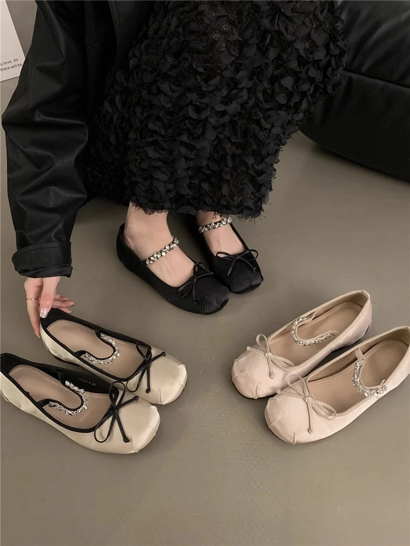 法式芭蕾单鞋新中式女内增高5cm春夏单鞋仙女风晚晚水钻玛丽珍鞋