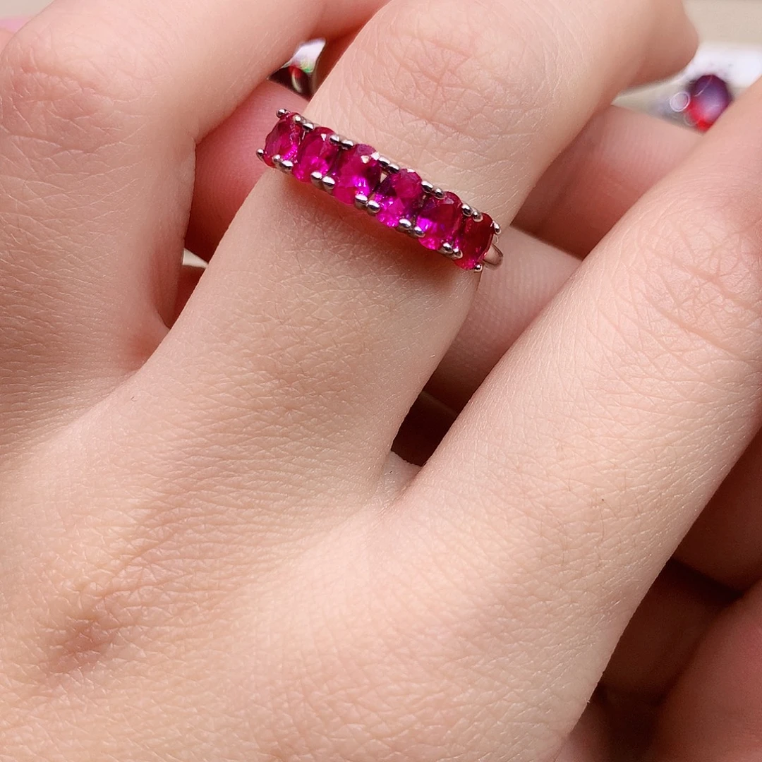 戒指银S925镶嵌红宝石