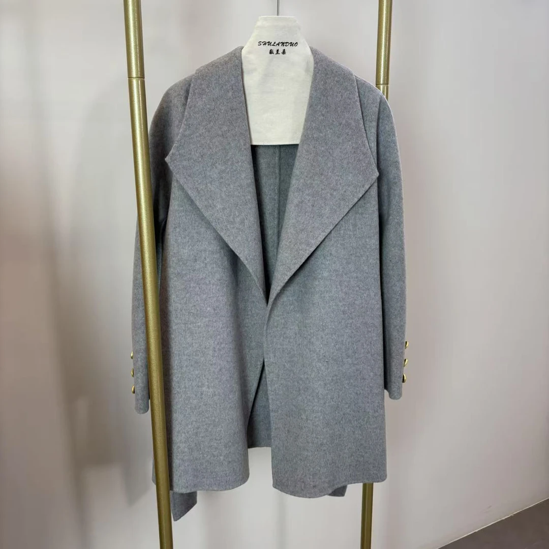 【现货不加】数兰朵10山羊绒羊毛翻领大衣 中长款慵懒风毛呢厚外套