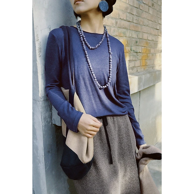 Say Ya【然】轻薄小卷领80支精纺丝绒套头衫 基础款打底