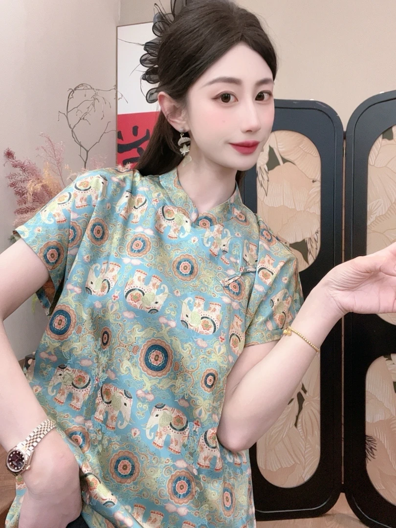 【吉象】2025夏季新款气质百搭显瘦新中式短袖女日常宽松