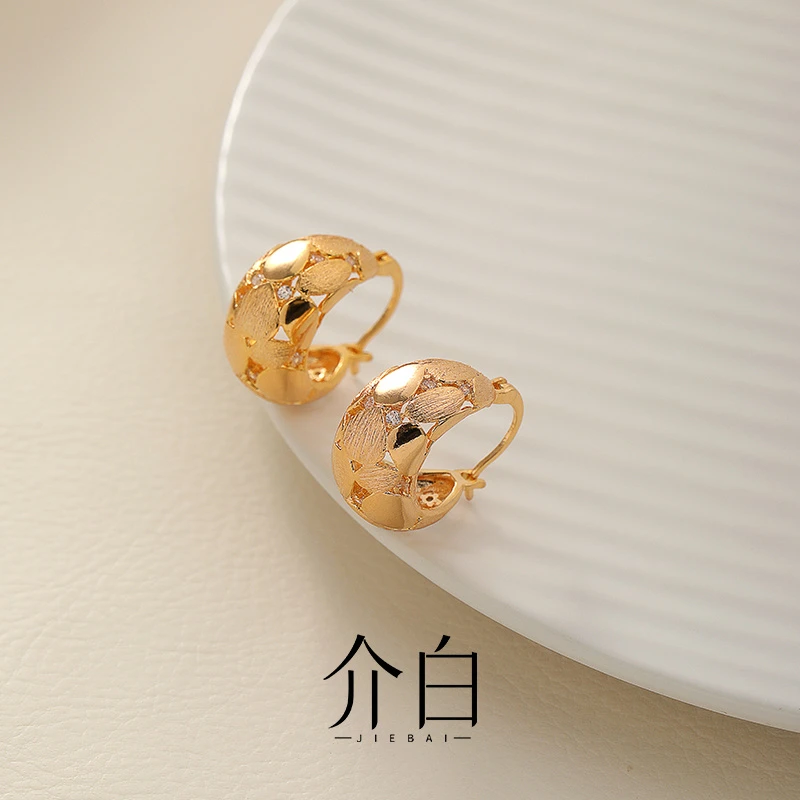 铜合金耳饰 日韩金色女耳环轻奢时尚素款复古圈圈饰品小众