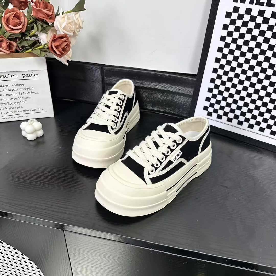 春季新款低帮潮流韩版厚底帆布女鞋小众系带休闲女鞋61627