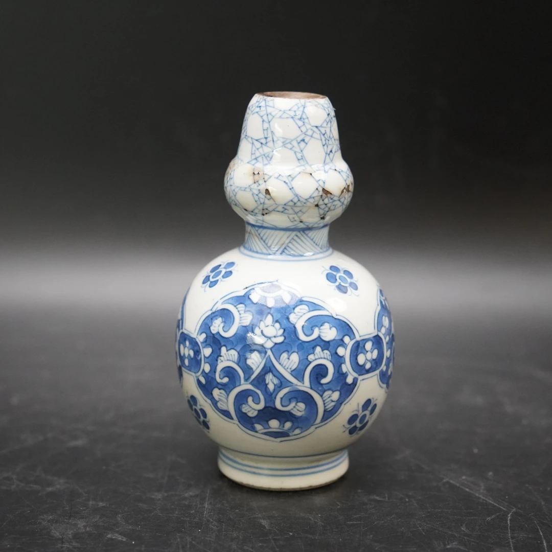 Lot.25080704清康熙青花花卉纹葫芦瓶 高：约13.2cm