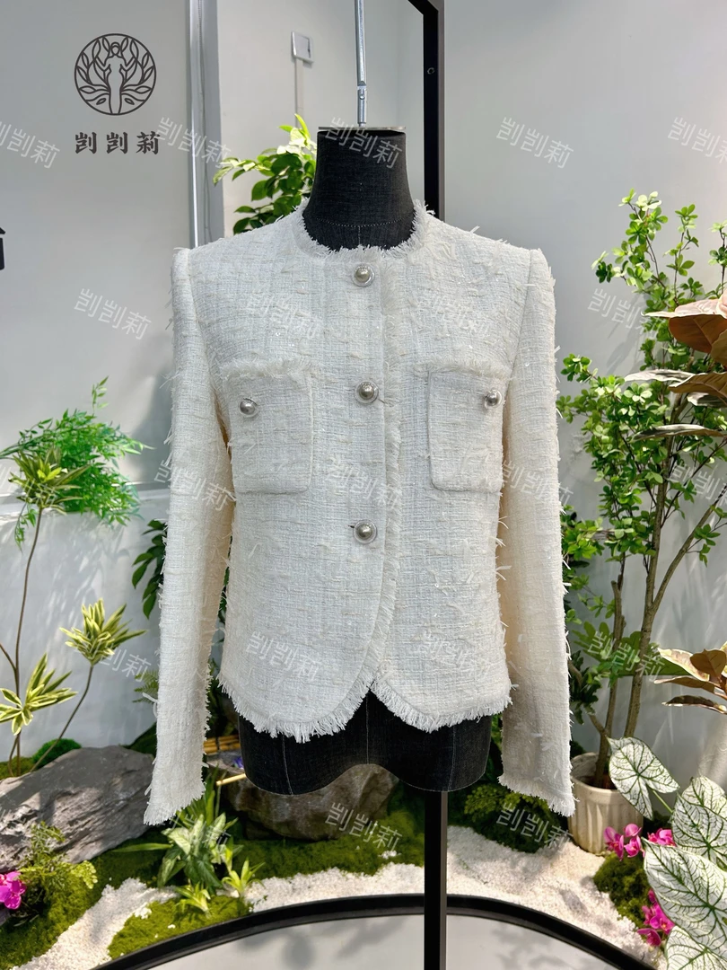 剀剀莉 （月光织梦）春季新款白色减龄显白圆领小香风外套15-25度