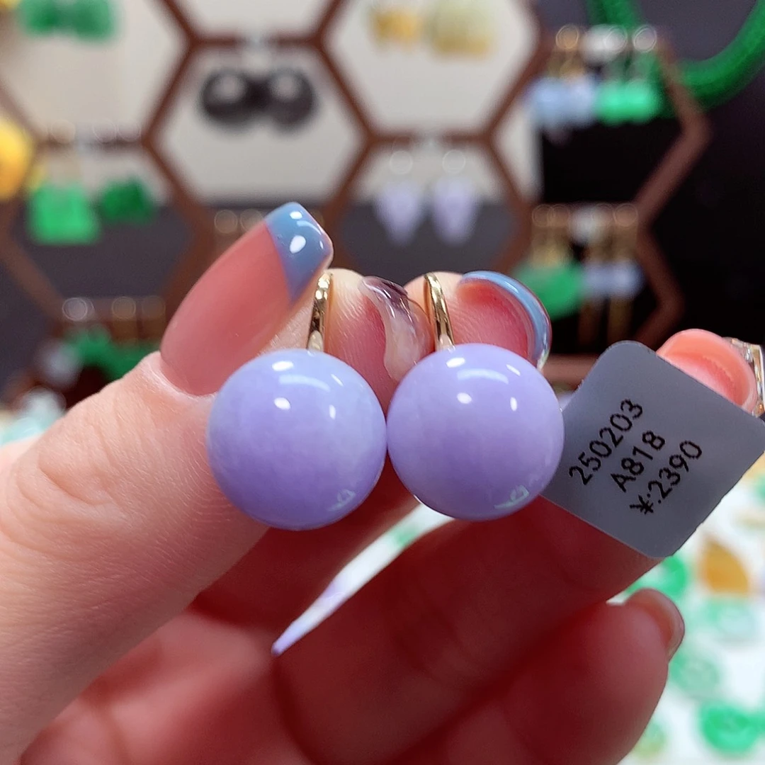 翡翠耳饰18K金镶嵌天然翡翠