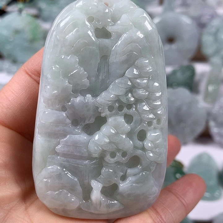 颈饰未镶嵌翡翠山水福利卡厚10+