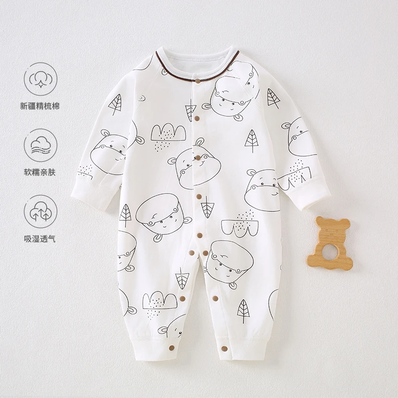 宝宝睡衣连体衣春款婴儿A类纯棉无骨哈衣新生儿衣服长袖打底爬服