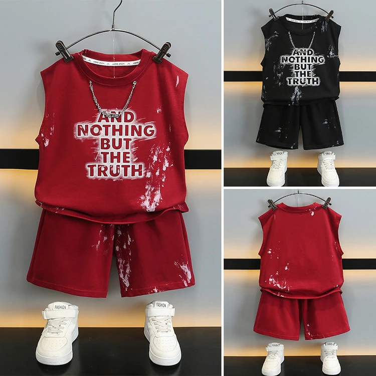 宝宝春秋春装婴儿洋气夏装衣服分体儿童潮流时尚童装直筒背心套装