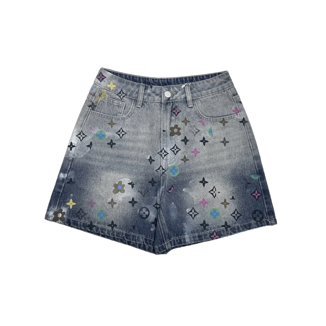 时尚休闲百搭高腰直筒牛仔短裤7600