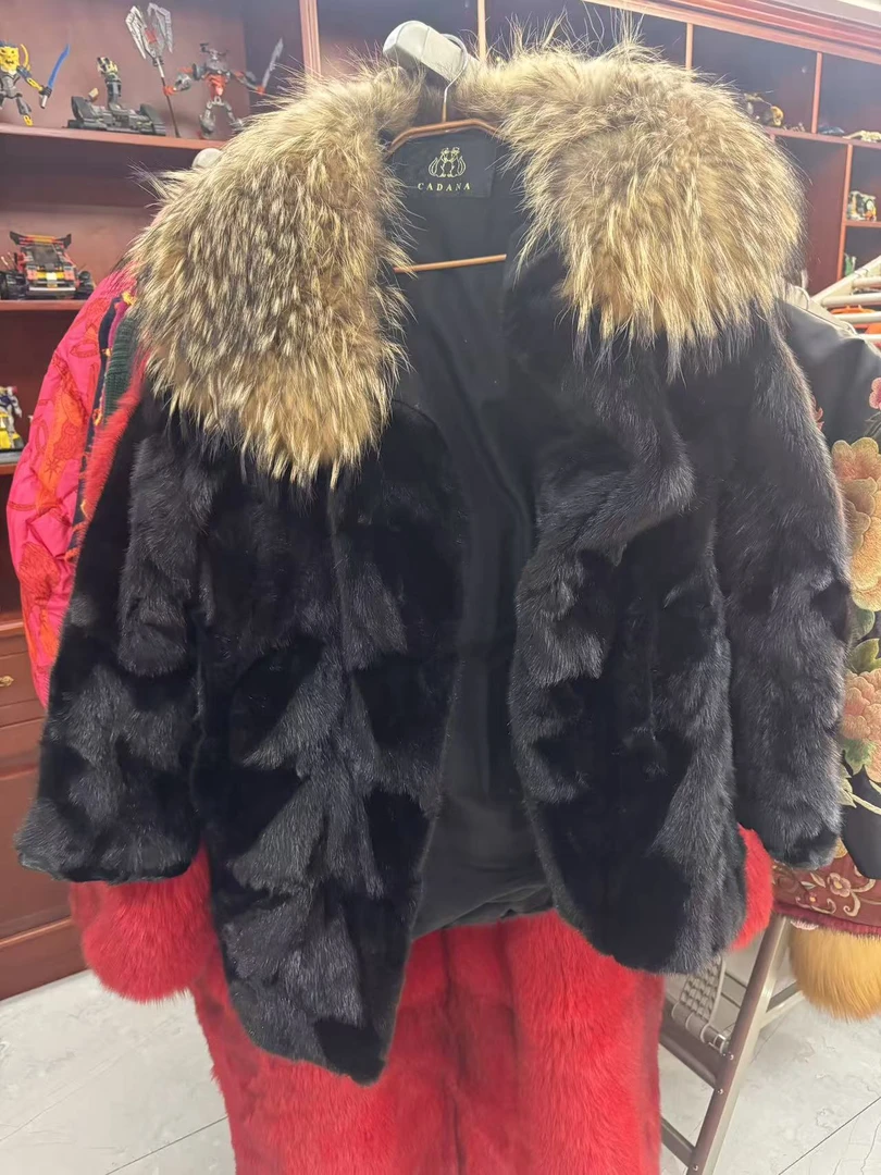 135-140斤左右开襟多种颜色短款拼接天然皮草长袖包袖黑色