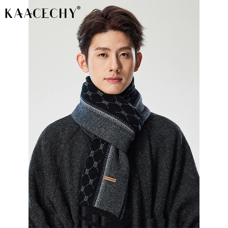 欧美风男士纯羊毛围巾爆款2025新款百搭加厚保暖护颈围脖高档礼盒