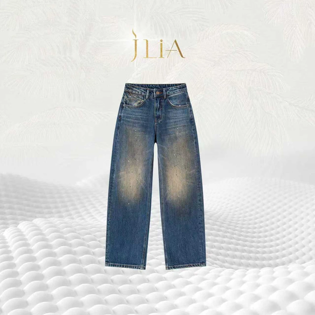JLIA GOLD-8813蝴蝶蓝脏脏裤 2025秋款时尚弯刀牛仔裤
