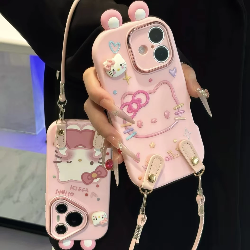 少女粉凯蒂适用苹果17华为p70oppo小米15vivo金属小胖妹手机壳