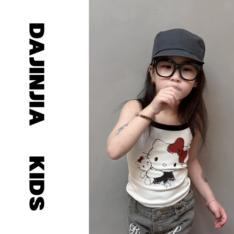大金定制夏季新款KT猫系列女童吊带背心时髦洋气印花无袖打底衫