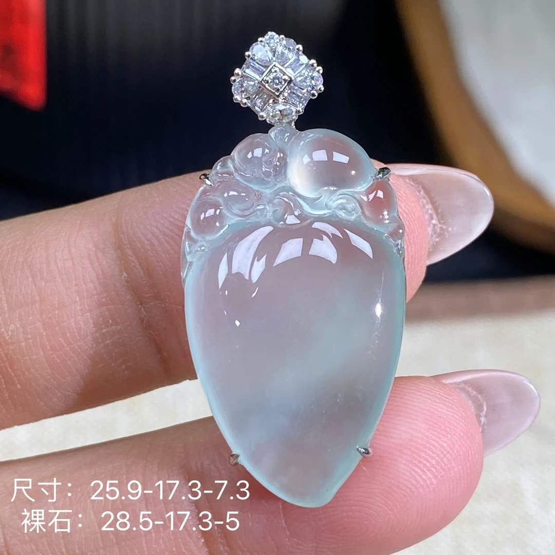 莱韵翡翠 18Ｋ金镶嵌冰透桃子 缅甸天然A货翡翠