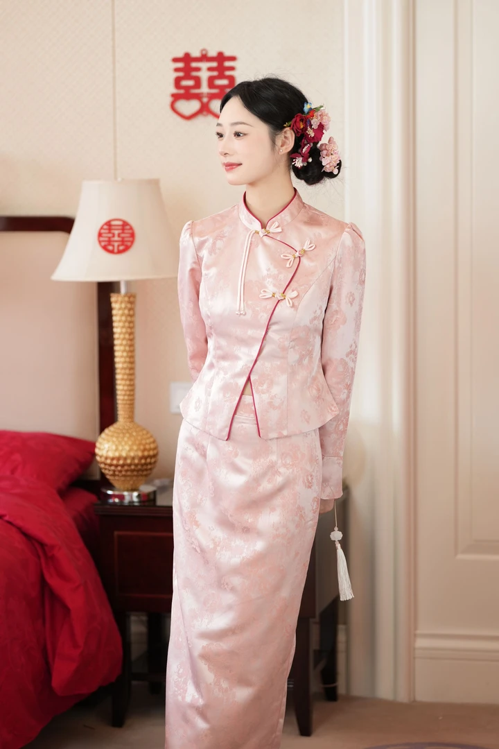 月华庭【绯柔】新中式粉色旗袍新娘敬酒服套装订婚礼服2025秋冬新款