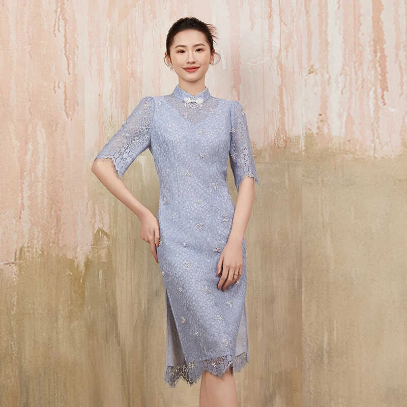 【媛媛女王专享】品玉【蓝色倾情】新中式改良旗袍女P41TQ2710