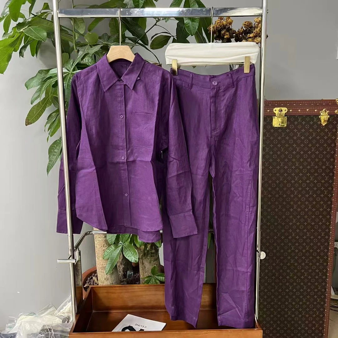 2025新款小众诺拉家亚麻紫色套装