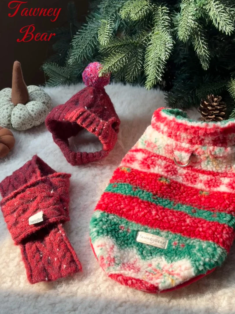 汤尼熊狗狗衣服秋冬费尔岛圣诞款雪纳瑞比熊泰迪撞色羊羔毛马甲