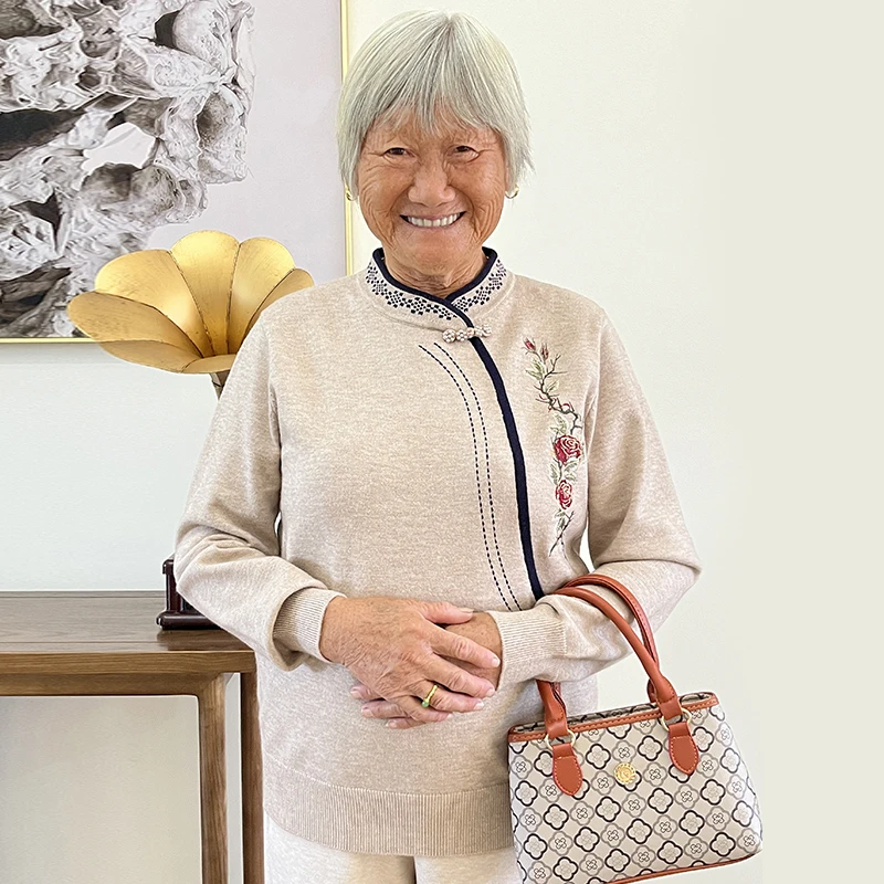 妈妈装秋装女长袖气质针织毛衣国风打底衫老年人奶奶秋冬保暖上衣