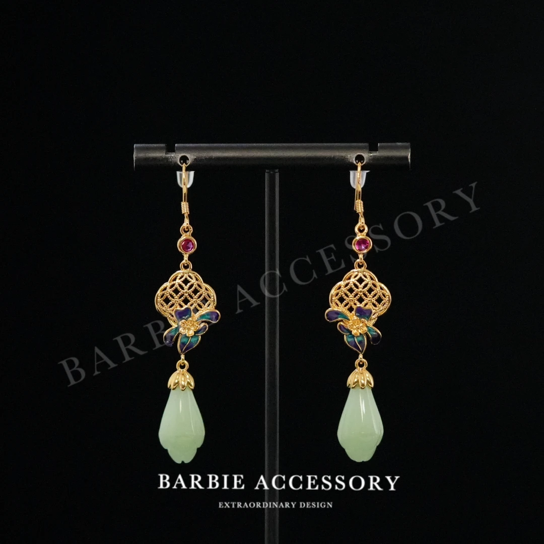 铜合金合成锆石耳饰 【绿坠画结】新中式设计款高级感绝美耳环