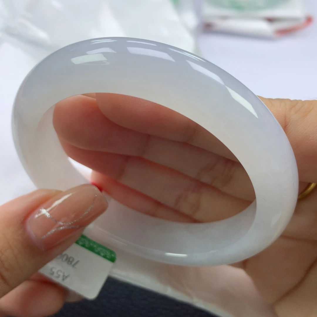 翡翠手镯未镶嵌缅甸天然翡翠手镯55.7正