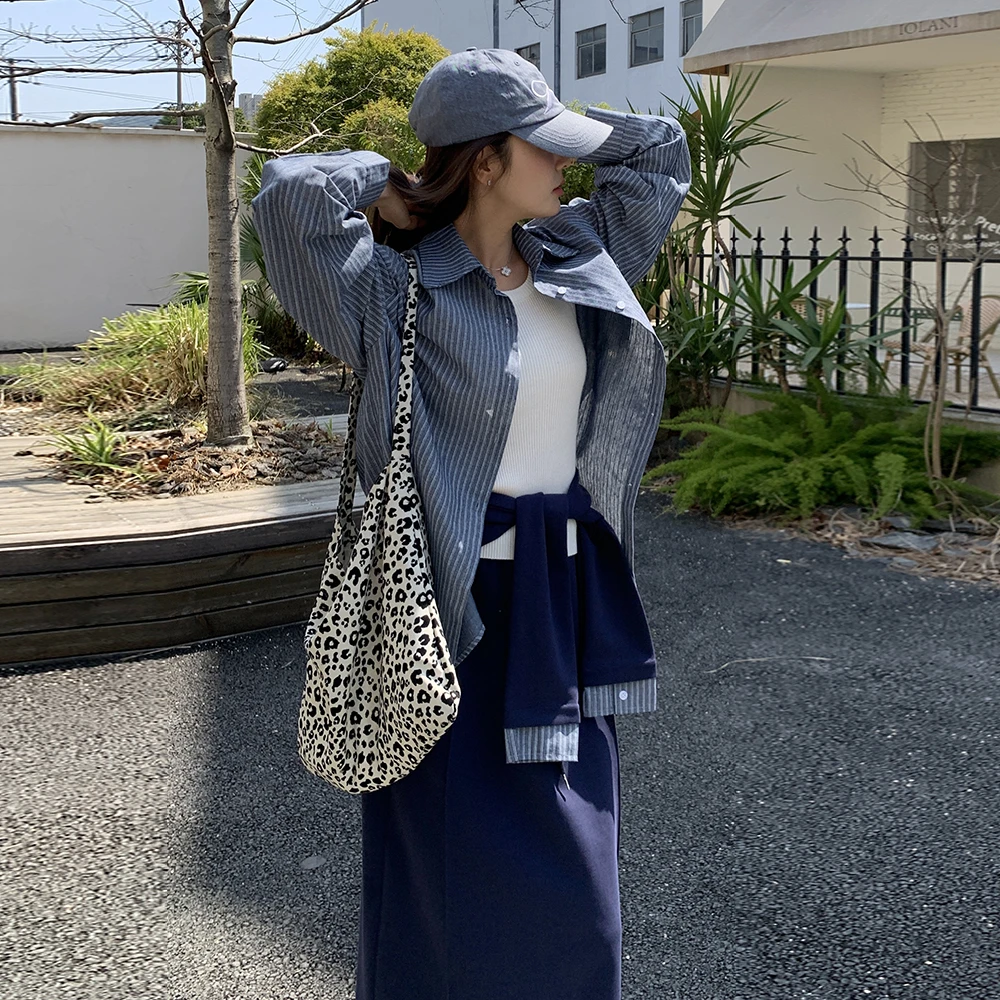 条纹衬衫半身裙套装裙女2025春季新款超火韩系chic绝美漂亮三件套