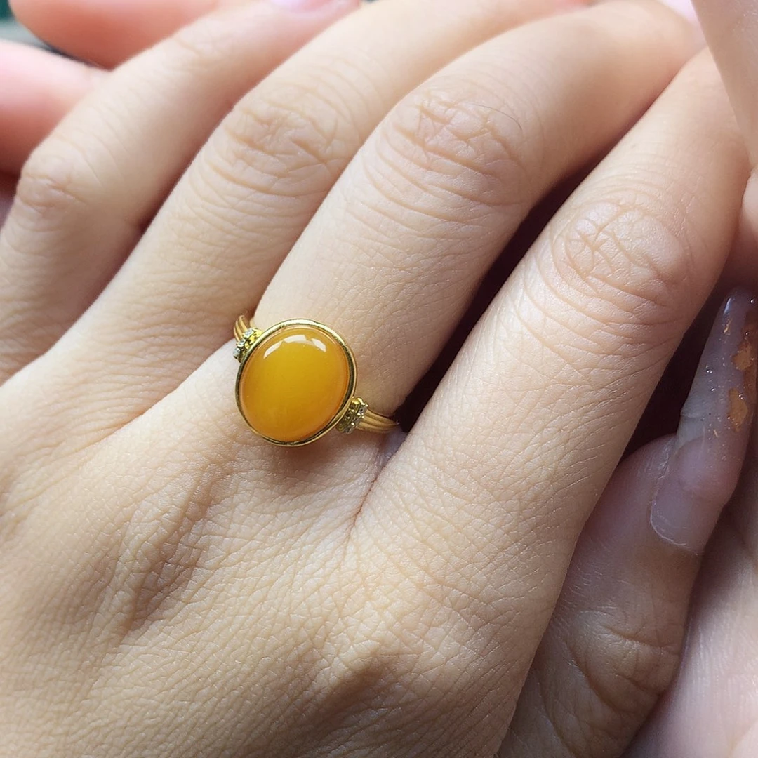 琥珀银S925镶嵌戒指戒指