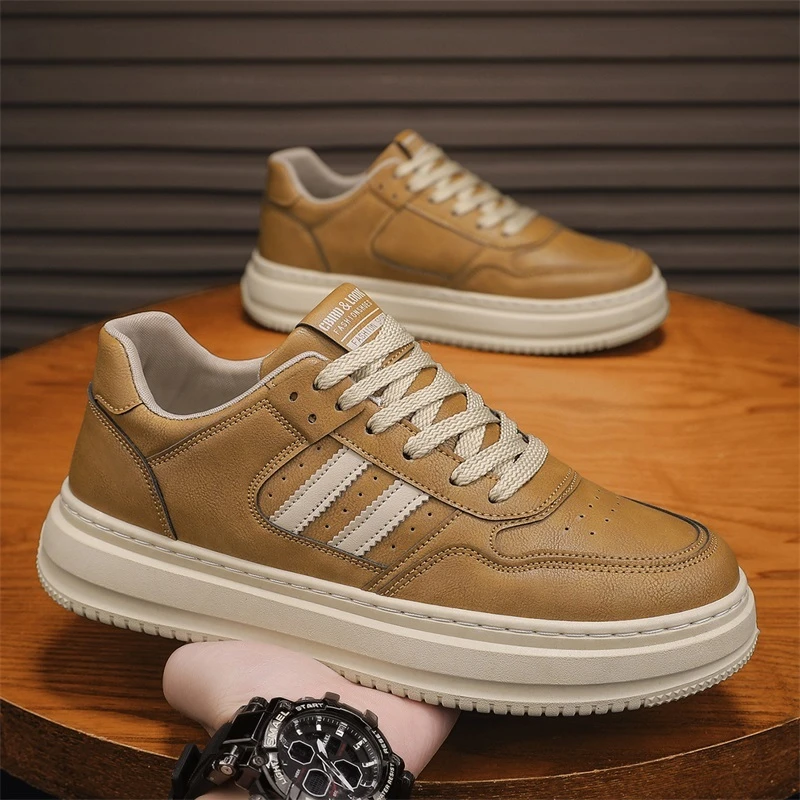 男士秋冬时尚质感皮面休闲板鞋厚底增高潮流商务软底耐磨韩版男鞋