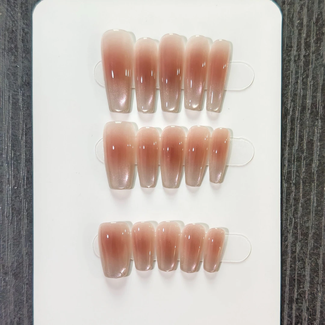 (8080-8085）手工穿戴甲穿戴式裸色气质防水纯欲持久冰透冰透渐变