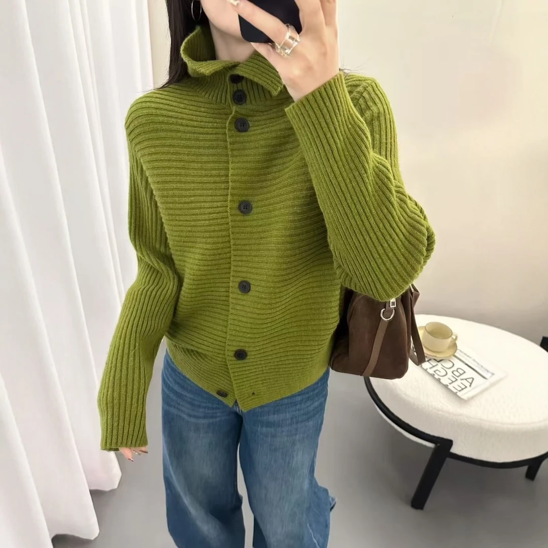 3439韩系老钱风高领针织开衫女秋冬季新款慵懒风休闲显瘦减龄